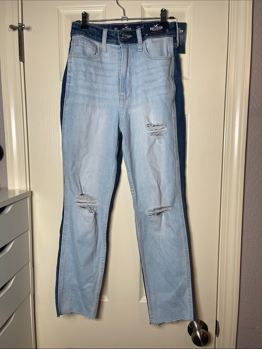 Hollister Two-Tone Light and Dark Blue Straight Leg Jeans